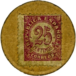 # SPAIN ☆ CIVIL WAR ENCASED POSTAGE STAMP • REPUBLICA 25c• TIMBRE MONNAIE ☆C3418 - Bild 1 von 4
