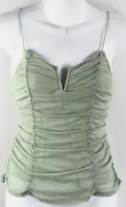 Nwt Sleeveless Draped Mesh cami tank top m green cutout v-neck ruched Y2K 90s - Picture 1 of 6