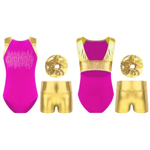 Kids Girls Sport Outfit Training Jumpsuit With Shorts And Hair Scrunchie Satin - Picture 1 of 54