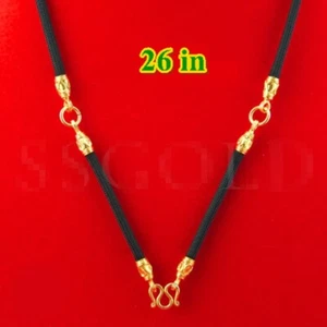 Necklace Black Rope Gold Plated Style Thai Baht Yellow Pendant Amulet 26 inch - Picture 1 of 4
