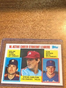 1984 Topps Baseball  # 707 NL Active Strikeout Leaders S Carlton, N Ryan, Seaver