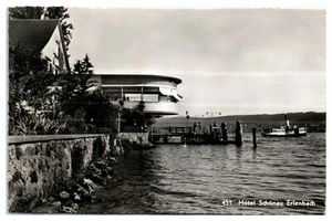 Hotel Schonau Erlenbach Switzerland Over Water Steamboat Harbor RPPC Postcard A3 - Picture 1 of 2