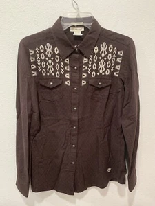 Ariat Women Sz M Amy Fitted Western Cowgirl Embroidered Snap Up Shirt Brown - Picture 1 of 11