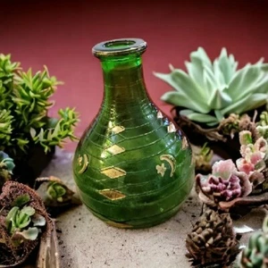 Vintage Mastercraft Pfeifen Mond Stern grün Glasflasche Italien handbemalt Vase lesen - Bild 1 von 8
