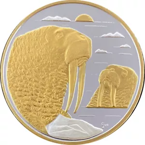 Medaglione tricheco zecca Alaska argento oro medaglione prova 1 oz. - Foto 1 di 2