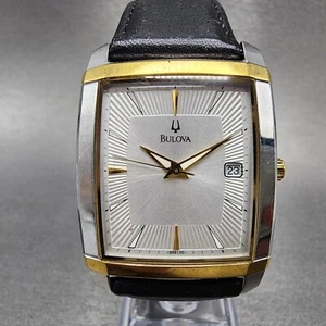 Bulova Tank Watch 32mm Men Silver Dial Two Tone Date 98B135 New Battery - Picture 1 of 11