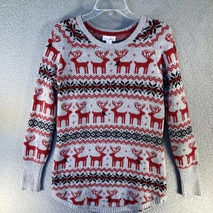 Shrinking Violet Sweater Women's Medium Red Gray Christmas Reindeer Wool Blend - Picture 1 of 11