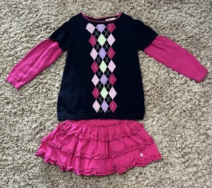 Girls Sofie And Sam Navy Argyle Sweater & Matching Fuchsia Skirt. Sx 4. - Picture 1 of 7