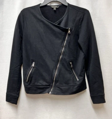 BANANA REPUBLIC Negro Cremallera Motociclista Mezcla de Algodón Sudadera Chaqueta Mujer Pequeña S Foto 1 de 4