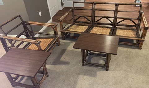Vintage Calif Asia, Coastal Pagoda Rattan Sofa Set After John Wisner Cover