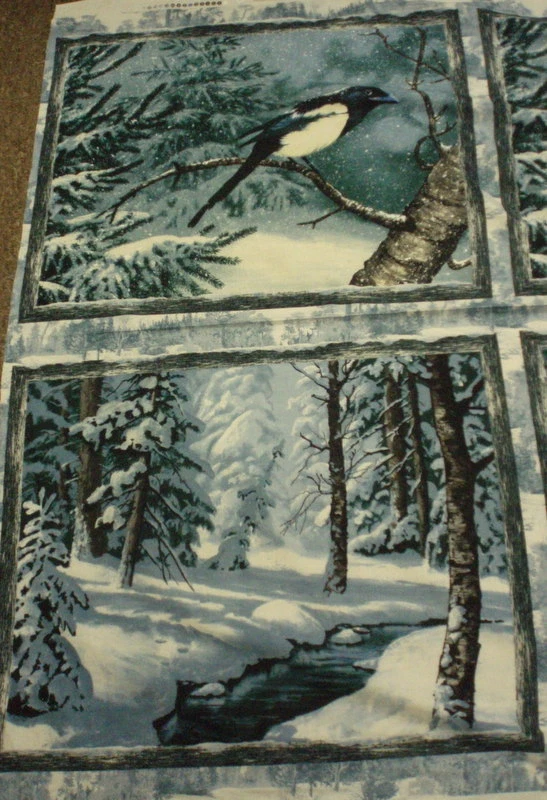Winter Whispers 雪树流喜鹊鸟枝南海织物 — 第 1/1 张图片