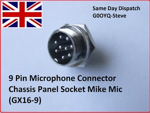 9 Pin Microphone Connector Chassis Panel Socket Mike Mic (GX16-9) - Picture 1 of 3