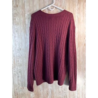 LL Bean Lambswool Sweater Mens size XL Cranberry red Crew Neck CableKnit - Image 1 of 4