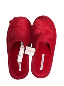 New Victoria's Secret Sleep Pom-Pom Slippers Slides Red size S 5-6 - Picture 1 of 9