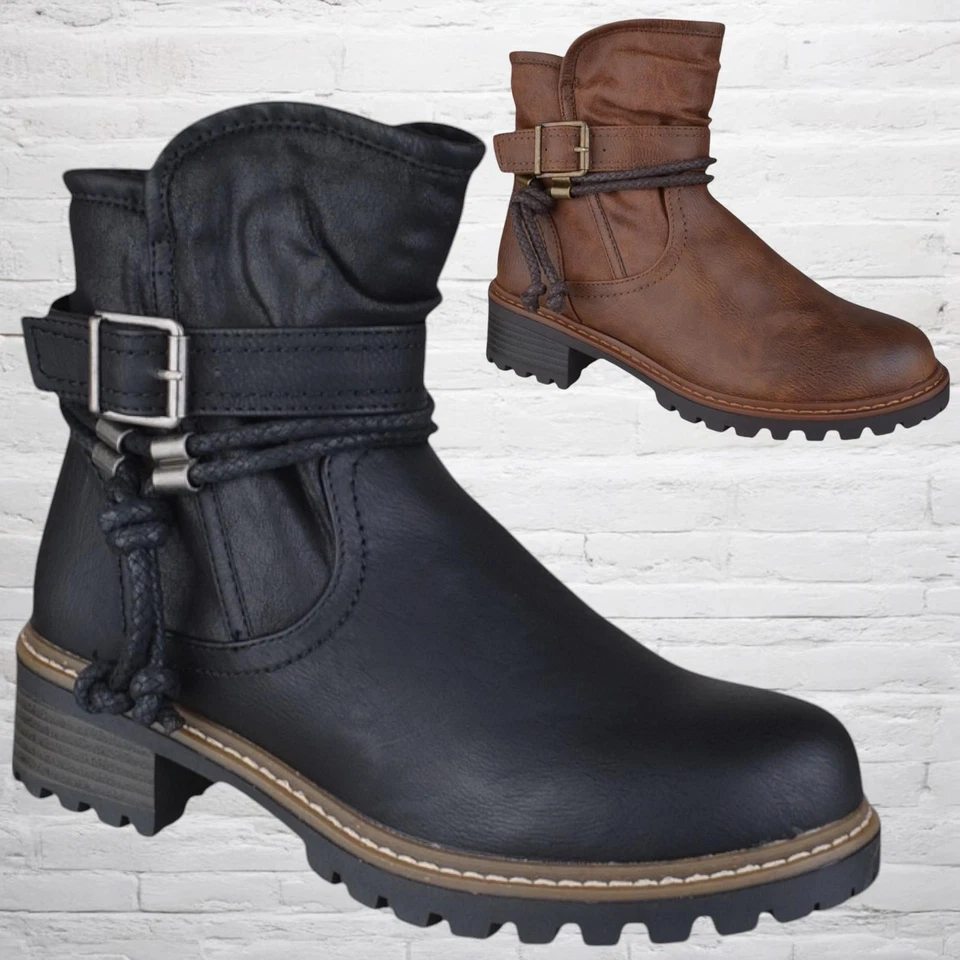 MISS IMAGE UK WOMENS LADIES FLAT LOW BLOCK HEEL ZIP UP CHELSEA ANKLE BIKER BOOTS SHOES SIZE