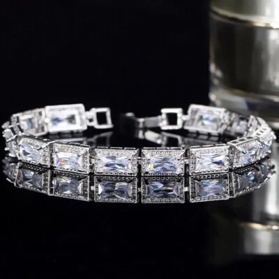 New Quality Shinny White Fire Topaz Gemstone Silver Luxury Women Charm Bracelet - Image 1 of 4