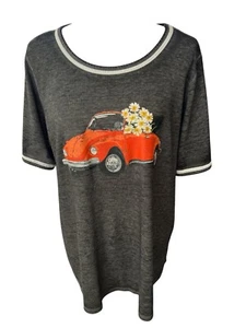 Cato Gray Light Waffle Knit Tee With Distressed Beetle/Flowers-Size 18/20 - Picture 1 of 2