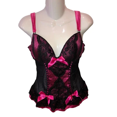 Corsé bustier satinado brillante sedoso negro rosa Icollection grande para mujer Foto 1 de 4