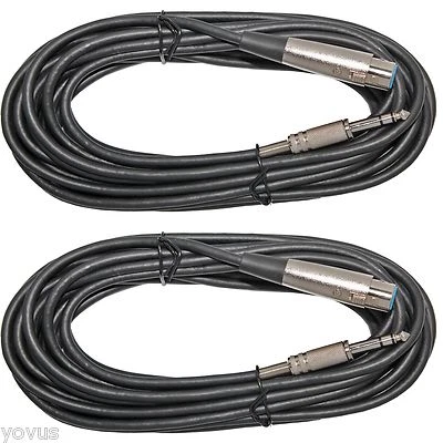 YOVUS NEW 2PACK 15 ft foot 3-pin XLR Female to 1/4" TRS Plug Microphone Mic Cable Cord