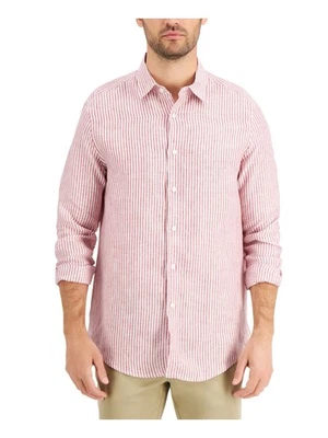 Camisa masculina TASSO ELBA catálo listrada vermelha colarinho espalhado ajuste clássico botão para baixo P - Imagem 1 de 4