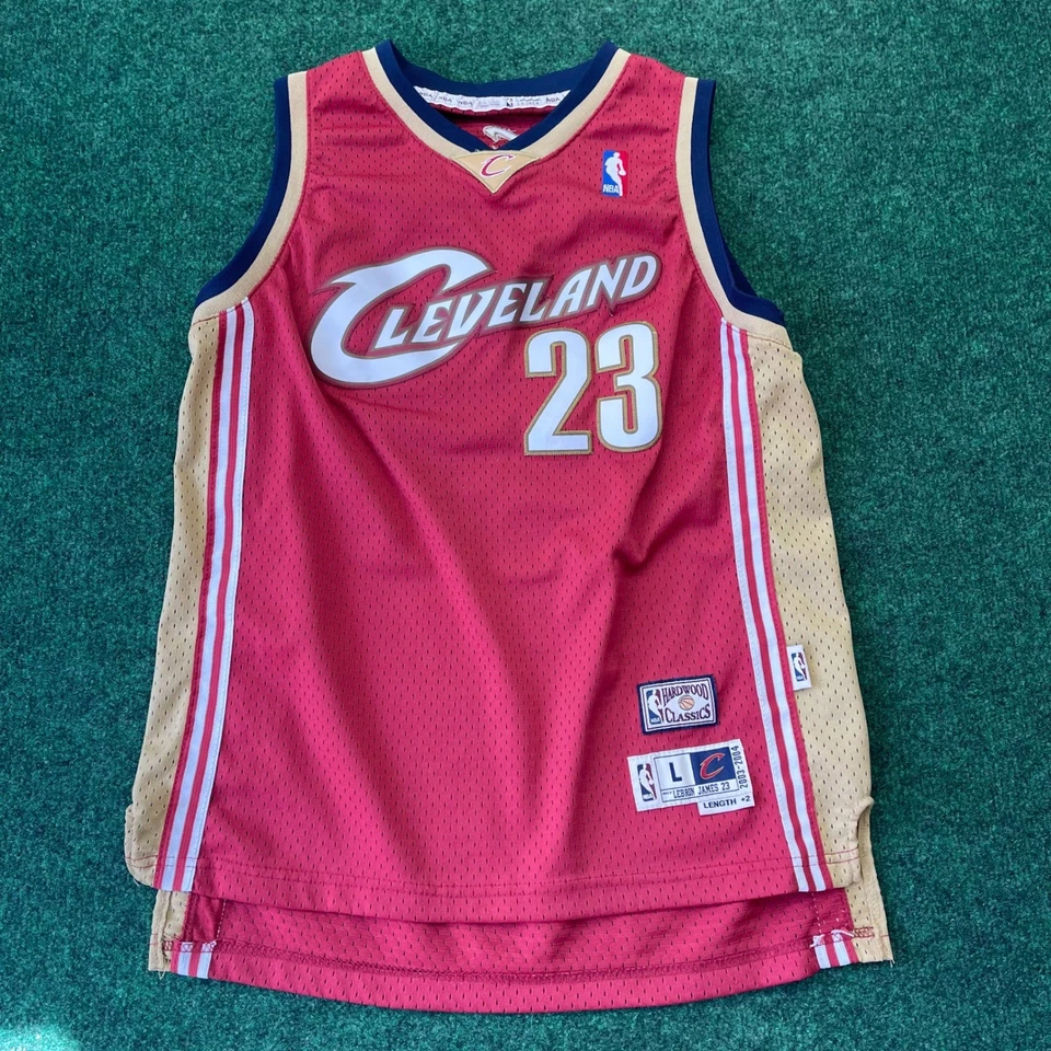 Kids Large Cleveland Cavaliers LeBron James 23 Hardwood Classics Jersey Red Gold - Image 1 of 4