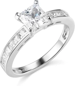 2.65 Ct Princess Brilliant Cut Engagement Wedding Ring Solid Real 14K White Gold - Picture 1 of 3