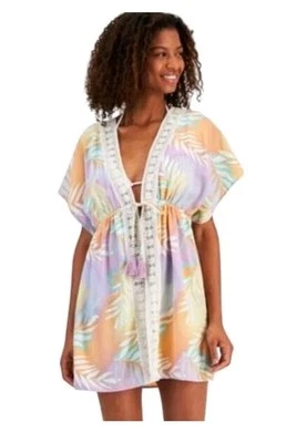 Miken Swim Women's Tie Waist Crochet Floral Print Coverup in Multi Size Large  - Image 1 of 4