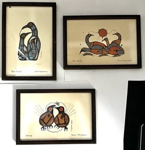 LOT 3 - Framed Matted 9.5" x 7" Bird Art Prints Ojibway artist NORVAL MORRISSEAU - Picture 1 of 6