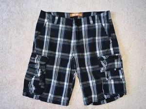 Shorts - Lee Dungarees - Casual - Cargo - Black/Blue/White Plaid -Flat Front -36 - Picture 1 of 6