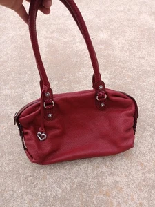 BRIGHTON Red Pebbled Leather Braided Handle Barrel Satchel Shoulder Bag - Bild 1 von 6