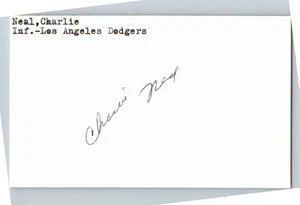 -Charlie Neal- (d.1996) Signed/Autograph/Auto Index Card Brooklyn Dodgers MLB - Picture 1 of 1