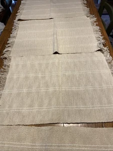 Pottery Barn Becker Double Stripe Handwoven Cotton Fringe Placemats - Set Of 8 - Picture 1 of 9