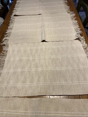 Pottery Barn Becker Double Stripe Handwoven Cotton Fringe Placemats - Set Of 8 - Image 1 of 4