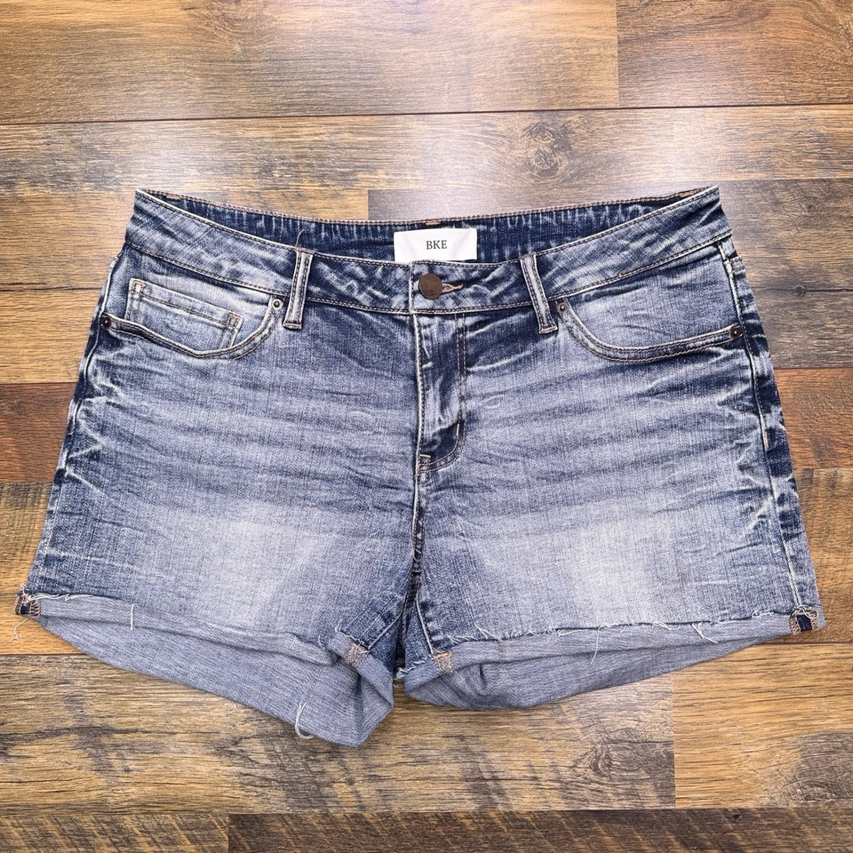 Pantalones Cortos BKE Stella Para Mujer 30 Denim Corte Tiro Medio Elastizados Envejecidos Foto 1 de 4