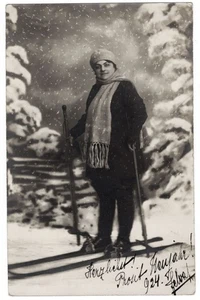 Antikes weibliches Portrait Frau Mädchen Skifahren Winterfund Foto künstlerisch RPPC 2717E - Bild 1 von 1