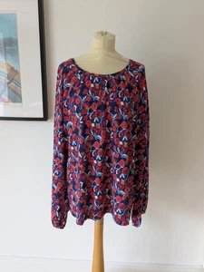 SEASALT Red Blue Floral Print Sand Bar Top Organic Cotton Jersey UK 24 BNWT - Picture 1 of 15