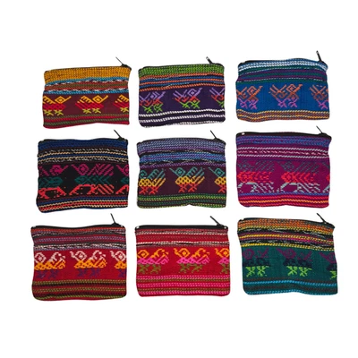 Guatemala Mayan Handmade Coin Purse Boho Zip Pouch Embroidered Fabric - Image 1 of 3