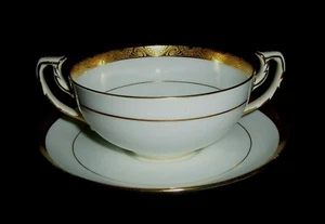 Mintons England Gold Encrusted Bouillon Cream Soup Cup & Saucer Set H1886 - Picture 1 of 5