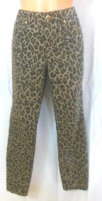 Pantalón ajustado de mezclilla Ellen Tracy 6 tostado negro leopardo tiro medio 5 bolsillos elástico en muy buen estado Foto 1 de 4