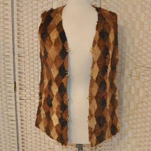 Vintage Kaninchenfell Weste Patchwork Rautenform Schnürung vorne Medium-Large gefüttert - Bild 1 von 8