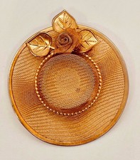 Vintage Gold Tone Mesh Flower Brim Hat Brooch Pin Jewelry