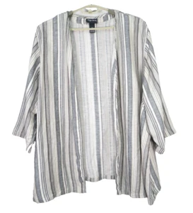 MAGGIE BARNES Women Linen Rayon Open Front Jacket Multicolor Striped 4X 30W 32W - Picture 1 of 15