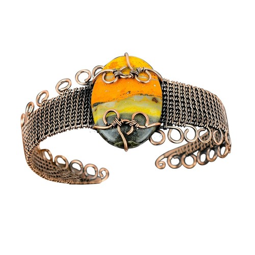 Braccialetto regolabile in diaspro d'ape rame San Valentino regalo filo avvolto