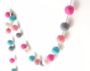 PINK MINT garland. Felt balls garland. Baby Nursery.Kids Pom Pom Wall Decor. - Picture 1 of 4