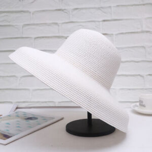 Large Women Big Wide Brim Straw Hat Floppy Beach Sun Foldable Cap Summer Hat