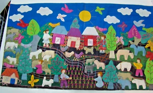 Bestickter kleiner Quilt Cuyamuna kolumbianisch 100 % Handarbeit 23 Zoll x 13 Zoll - Bild 1 von 9
