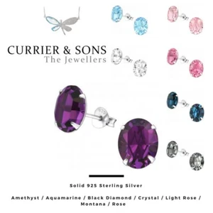 LA CRYSTALE 925 Sterling Silver Oval Stud Earrings with Crystal - Picture 1 of 8