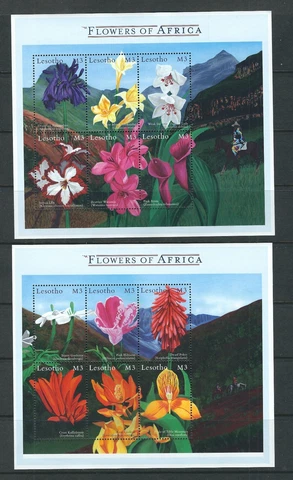 Lesotho SC # 1237a-f and 1238a-f African Flowers . Miniature sheets . MNH Cover