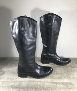 Frye #77167 Melissa Button Black Tall Leather Riding Biker Womens Boots Size 7.5 - Picture 1 of 12