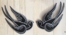 2 Schwalben Aufnäher patch SET Lucky Swallow Rockabilly schwarz silber Punk COOL